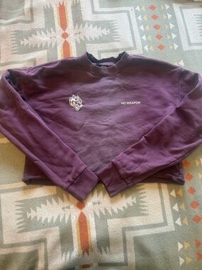 Darc Sport Women's Plum Purple Cropped Sweatshirt with 'No Weapon' & Wolf Patch